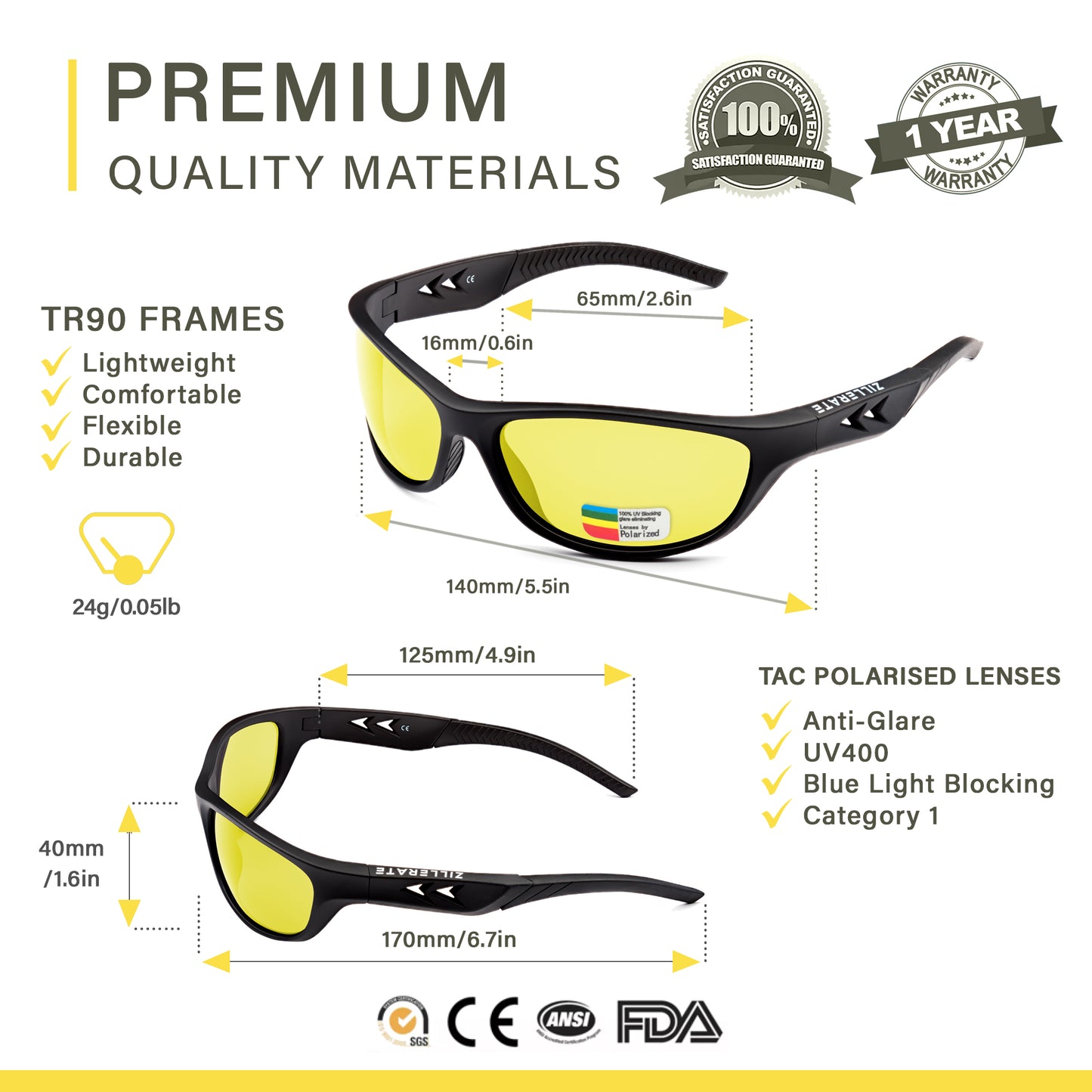 ZILLERATE Night Driving Glasses - Anti Glare Yellow Tinted Lenses for Men & Women - Reduce Headlight Glare & Enhance Visibility - Our Top Selling Autumn/Winter Product!